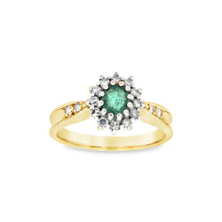 Pre Owned 18ct Emerald and Diamond Cluster Ring ZV864